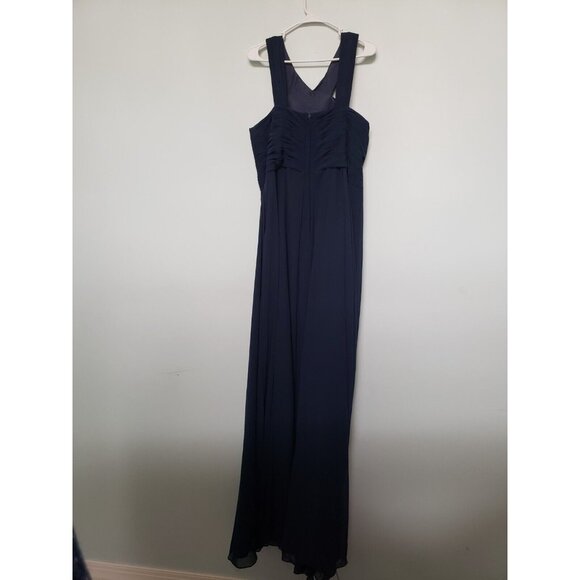 Azazie Womens Sz C 10 Dress Formal Prom Dark Blue Sleeveless Maxi Flowy Back Zip - Picture 2 of 7